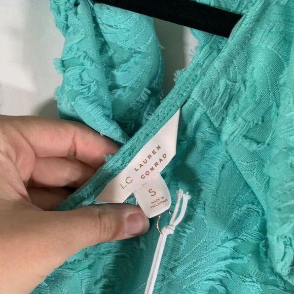 Lauren Conrad Mini Dress Women's Small Green Floral Tie Back Short Sleeve New - Picture 4 of 9